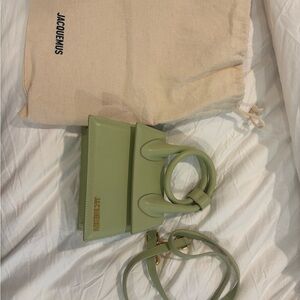 Jacquemus Green Medium Top Handle Bag with Crossbody Strap